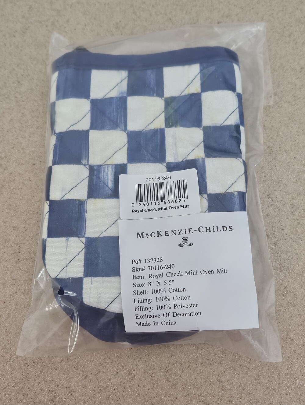 RARE NEW MACKENZIE CHILDS BLUE & WHITE ROYAL CHECK KITCHEN OVEN MINI MITT